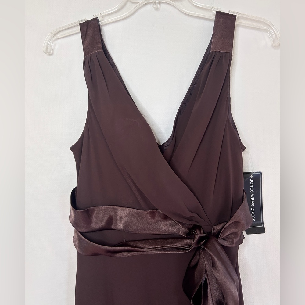 NWT JONES WEAR Babydoll Brown Chiffon Midi Dress Cocktail Fairy Y2K Formal Sz 14 - Picture 5 of 15
